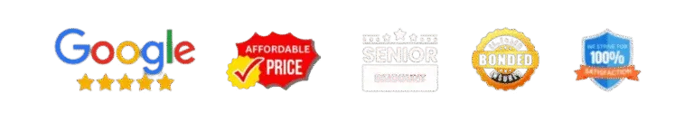 Trust Badges - Google Reviews, Affordable Price, Senior Discount, Bonded, 100% Satisfaction